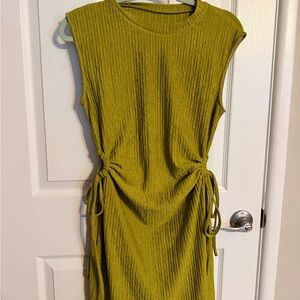 Sleeveless Olive Green Drawstring Side Dress